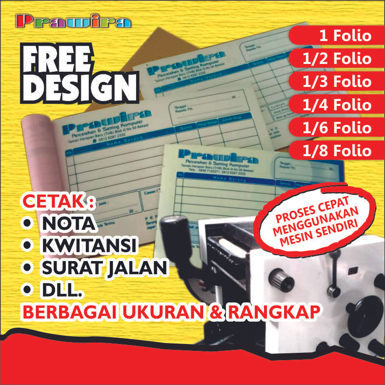 

Cetak NOTA CUSTOM 2/3 PLY 1/2F 1/3F 1/4F NCR