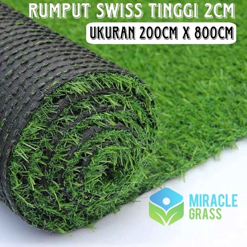 Karpet Rumput Sintetis - Swiss 2cm - Ukuran 200cm x 800cm  - Karpet Rumput sintetis indoor & Outdoor