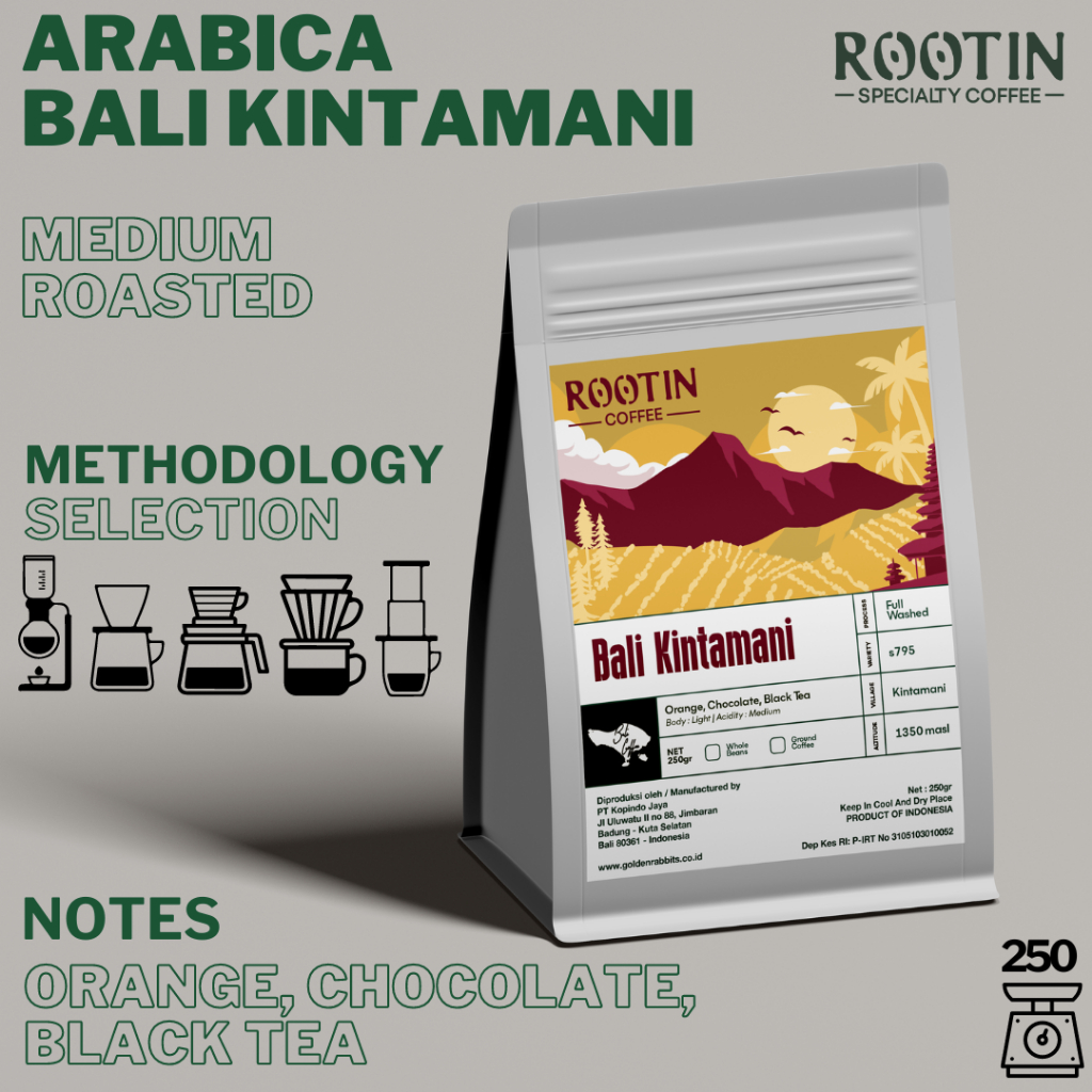 

Rootin Coffee Bali Kintamani Single Origin Arabika Roasted Beans Biji dan Bubuk Kopi / 250gr