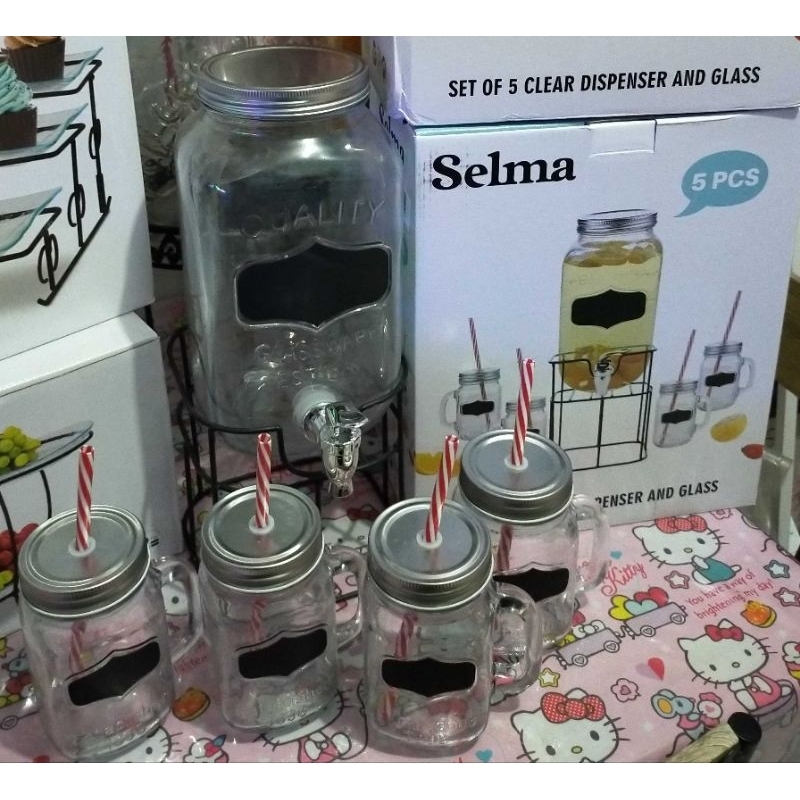 Metta Dispenser Minuman Kaca 3.5 L Dengan Gelas Set 5 pcs / Beverage Dispenser