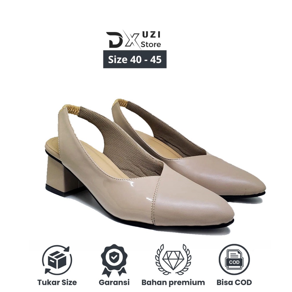 Jenifer Cream - Sepatu Wanita Pantofel Mules Heels Casual Formal Cewe Big Size Jumbo