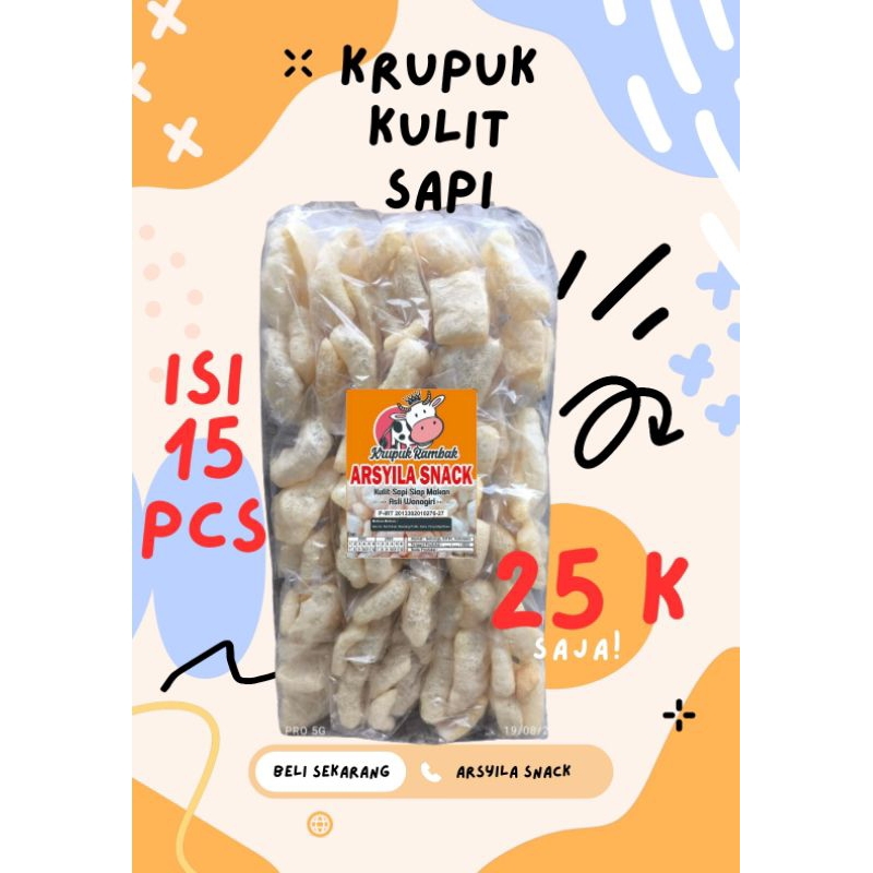 

cemilan lezat keluarga anda 1 pack krupuk kulit sapi isi 15 pcs