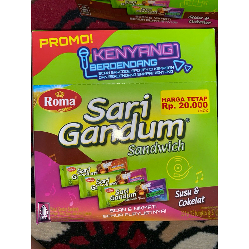 

ROMA SARI GANDUN SUSU COKELAT 1 BOX isi 12bks @36gr