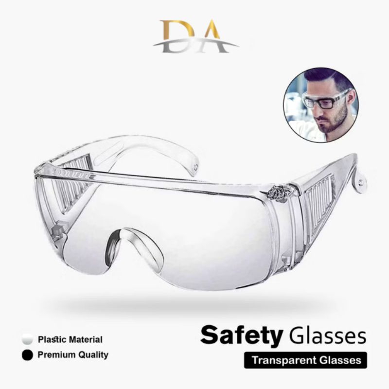 Kacamata Safety Glass Putih Transparan | Kacamata Anti Virus / Anti Debu