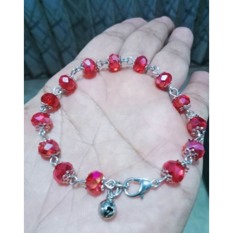 Gelang cantik kristal warna merah lapis emas putih mengkilap