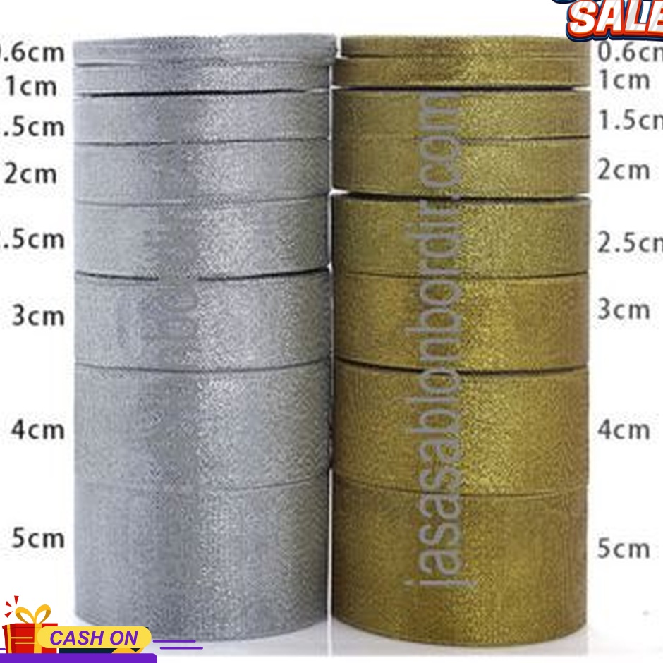 

EXCLUSIVE Pita Glitter Emas Perak 15 inch atau 4 cm