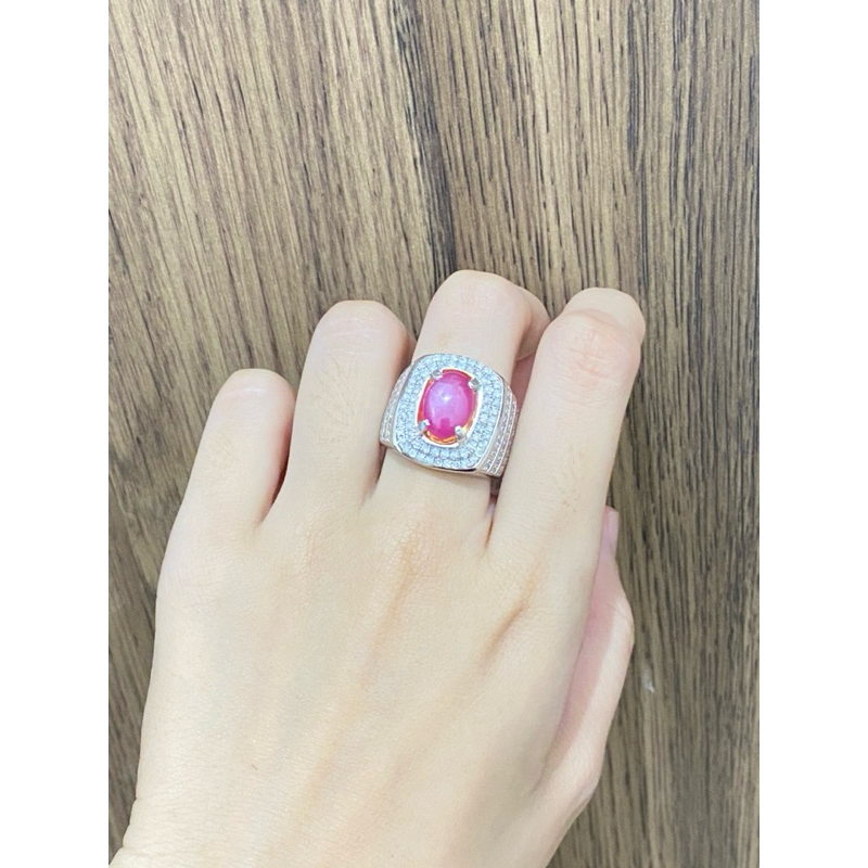 CINCIN PERAK PRIA NATURAL BERLIAN EROPA RUBY BURMA NA487