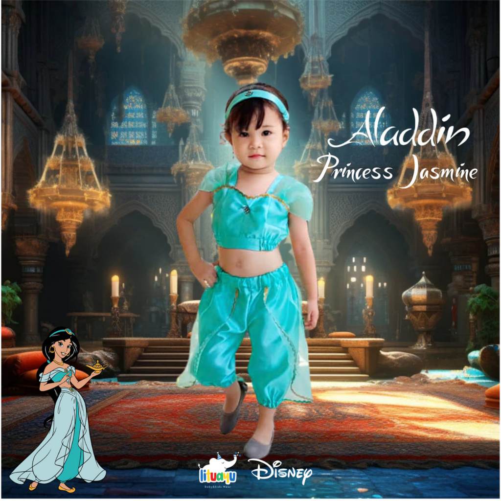 Kostum Princess Jasmine Anak Perempuan kostum Cosplay princess jasmine Spesial Disney