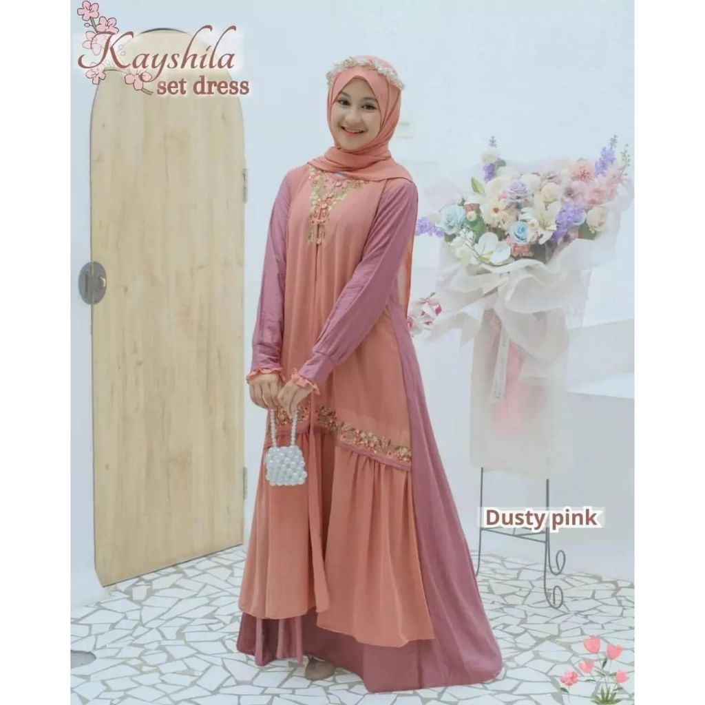 KAYSHILA SET PHASMINA Baju Gamis Anak Cewek Crinkle Airflow Premium Baju Muslim Anak Perempuan Tangg