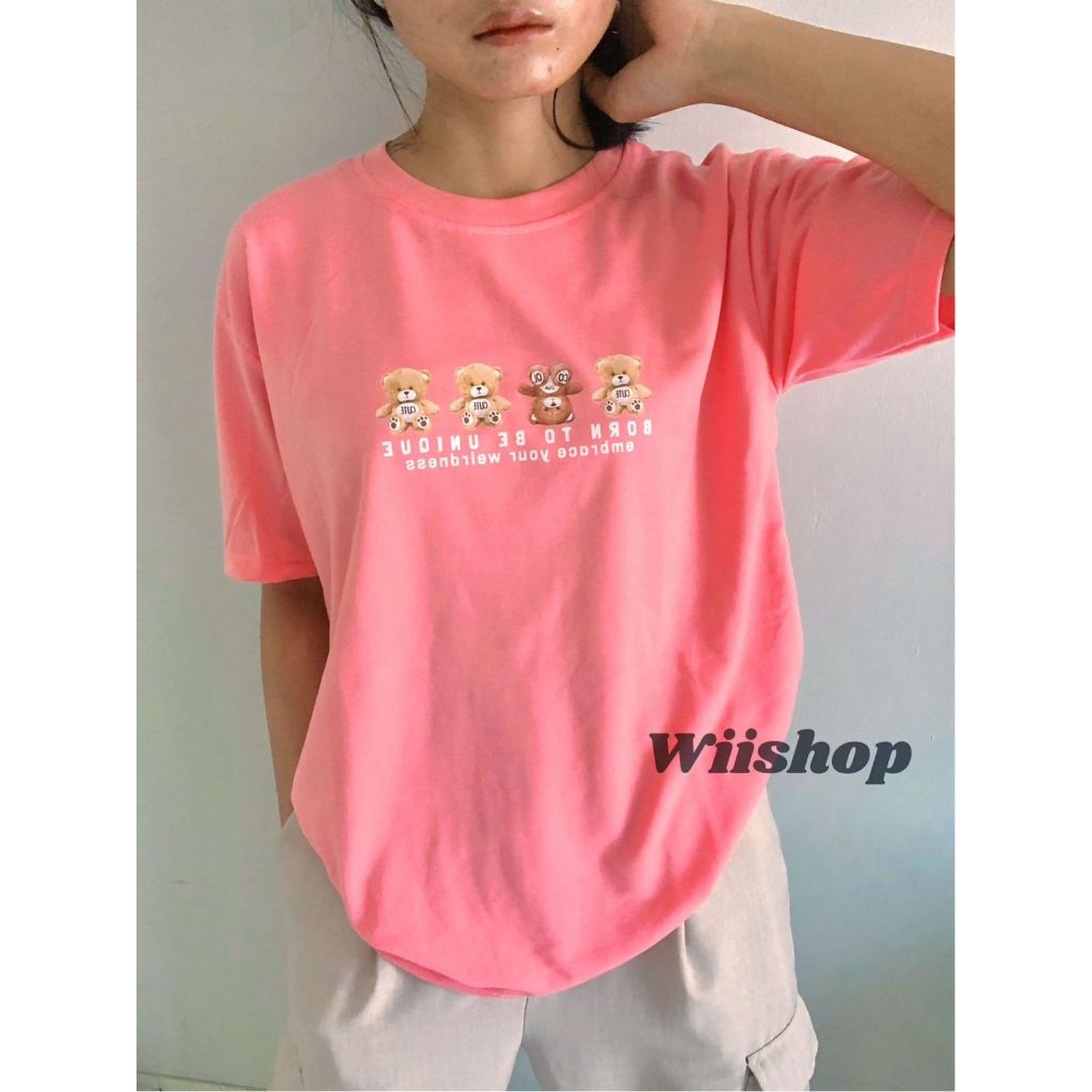 BAJU KAOS ATASAN WANITA BERUANG KEMBAR SLIM-FITTING BABYTERRY PREMIUM