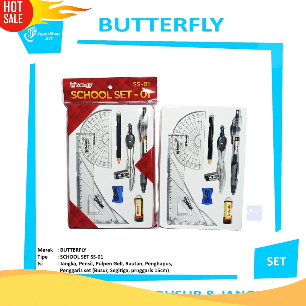 

SUPERRR DISKOONNN BUTTERFLY Jangka Penggaris Lengkap Plus Pensil Kayu SS 1 Set