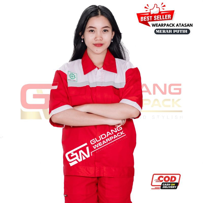 Wearpack Atasan Lengan Pendek Lis - Warna Merah Putih (baju kerja) - gudang wearpack
