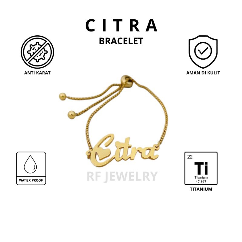 RF Jewelry - Bracelet Gelang Nama Model Serut titanium anti karat Gelang Custom Lapis emas