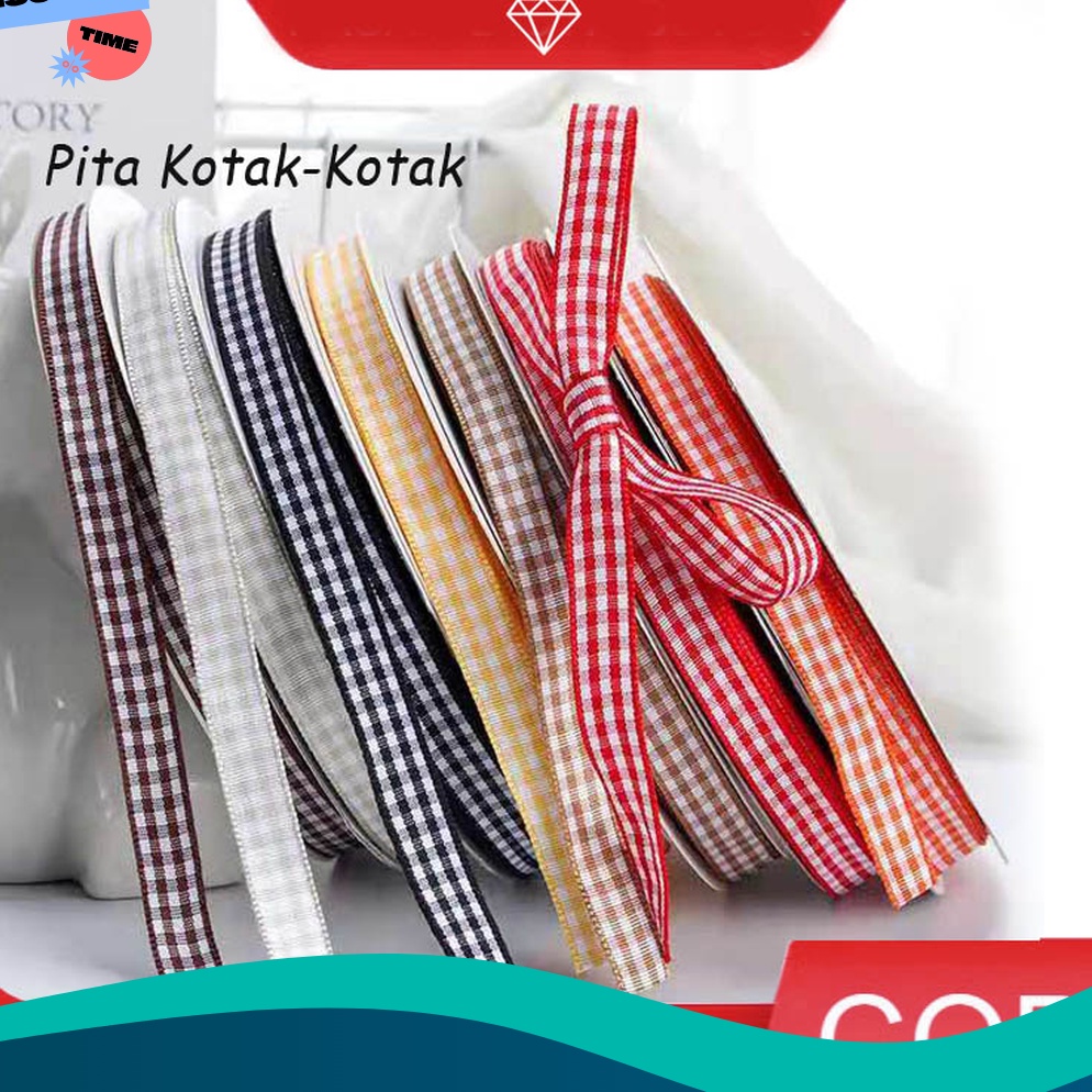 

SUPER HOT 1ROLL Pita KotakKotak 1cm Ribbon Square Pita Kado PS6