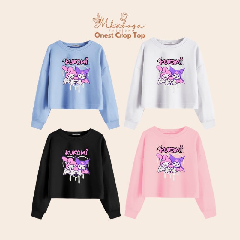Kaos Atasan Sweater Crop Top Motif Gambar Kuromi Anak Perempuan Cewek Tangan Panjang Kualis Premium 