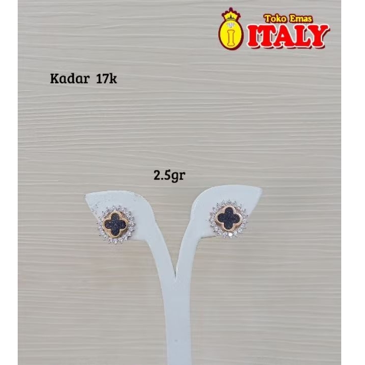 Giwang emas tua variasi bunga hitam full permata