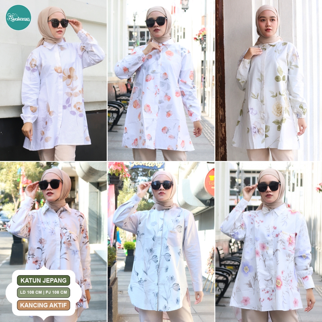 Tunik Katun Jumbo Motif - Katun Jepang - Tunik Motif - Kemeja Wanita Motif - Syakanza