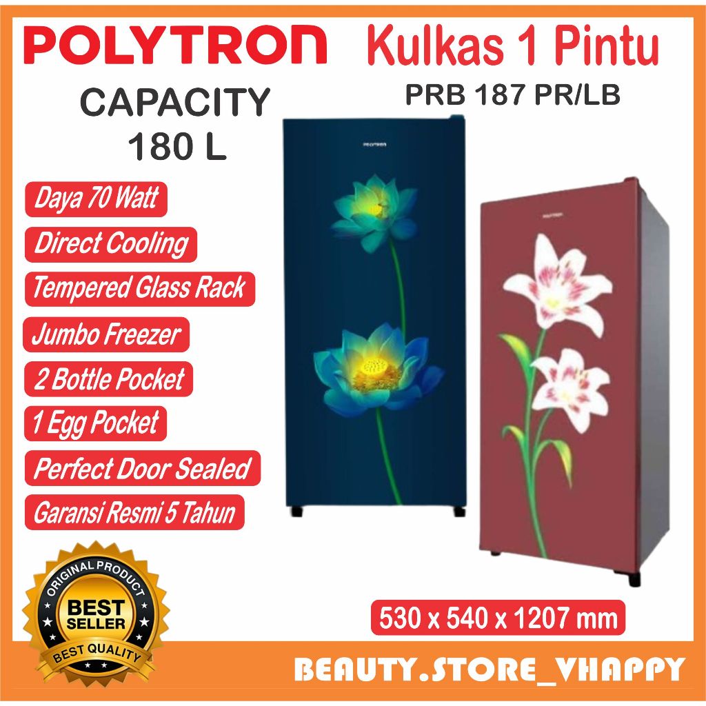 Kulkas 1 Pintu POLYTRON 180 Liter PRB 187 PR/LB Garansi Resmi (Kota bandung dan Cimahi Bisa COD)