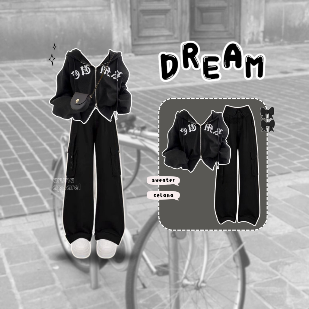 2in1 One Set Wanita Kece Korean Baju Setelan Wanita Kekinian Set Korean (Hoodie, Celana) Set AA211