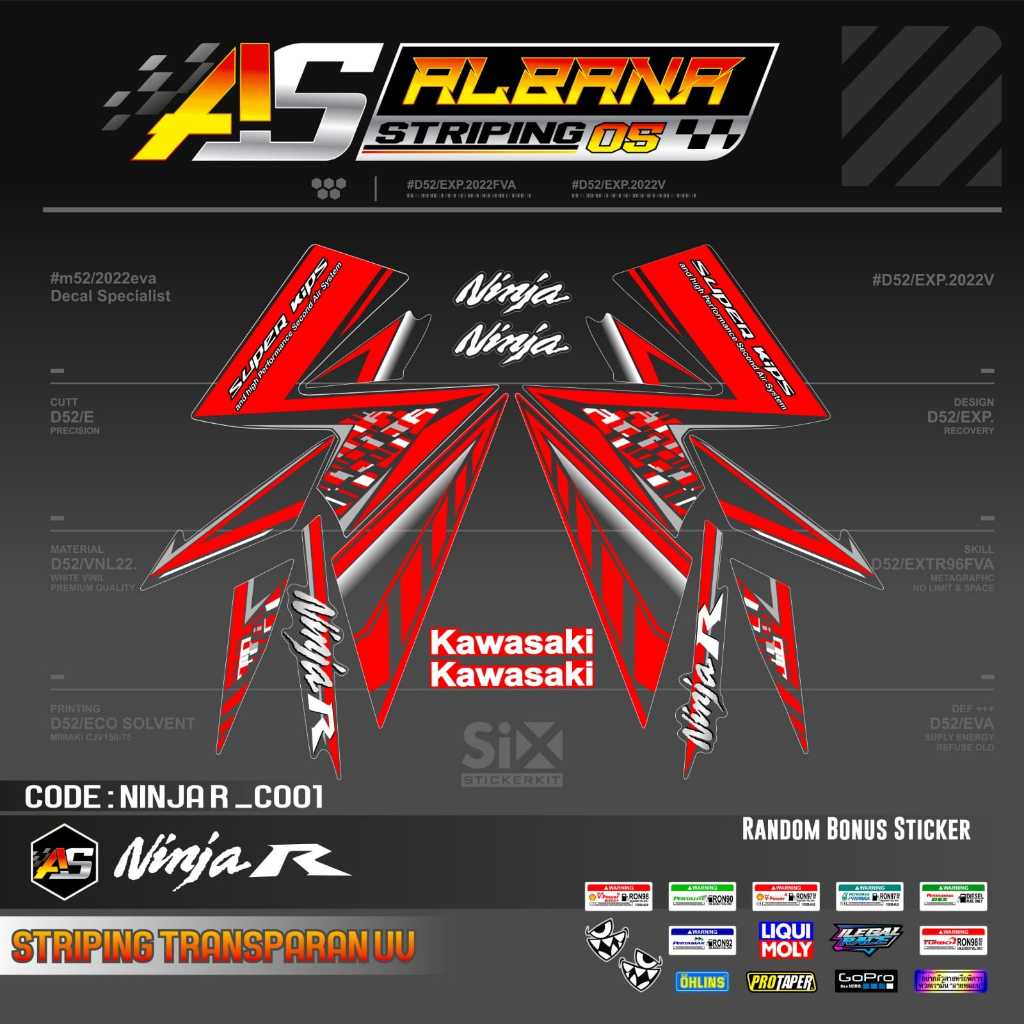 Decal Sticker striping Variasi Transparan Uv Kawasaki Ninja R/Stiker Variasi Ninja R
