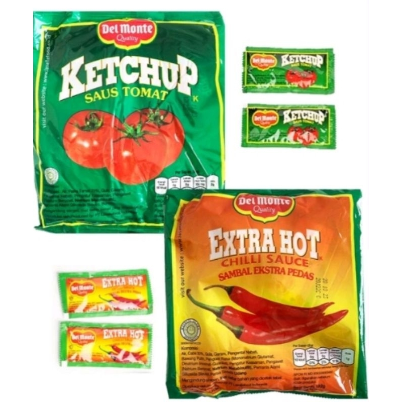 

Delmonte ketchup extra hot sachet 8gr saus tomat saus sambal ekstra pedas