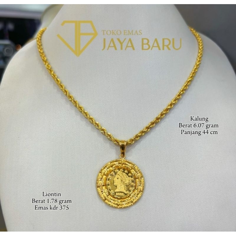 kalung tambang setliontin koin kuning