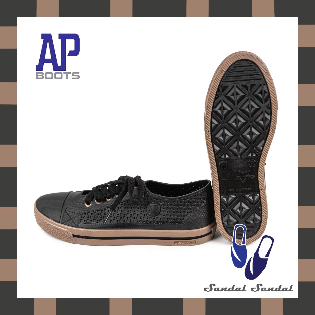 Sepatu AP STAR Hitam Coklat- Sepatu Kets By AP Boots Fashion Karet Lokal Nyaman Ringan Anti Air & Sl