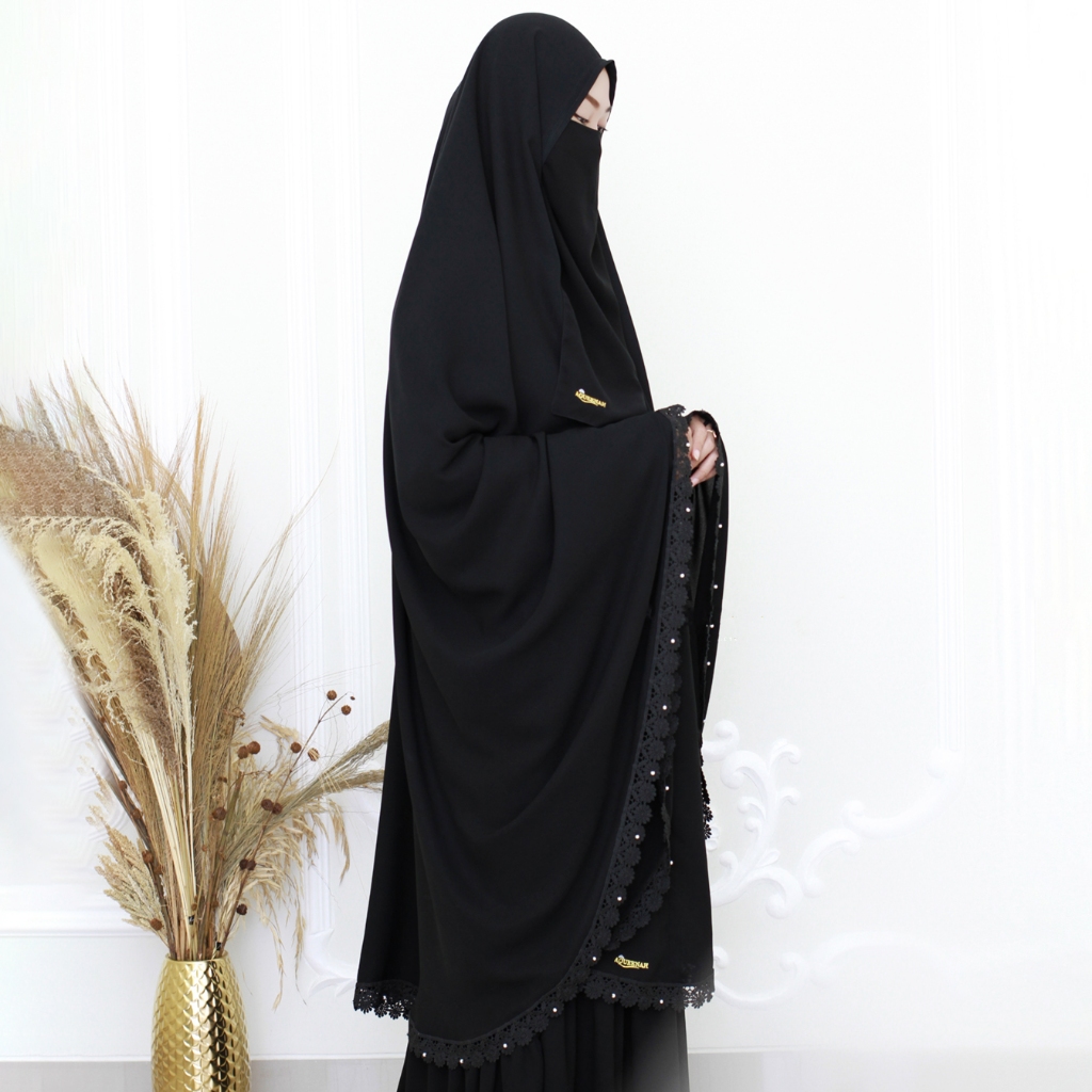 Aqueenah -  Khimar Raaina V1 Hijab Instan Syari - Hitam Jetblack