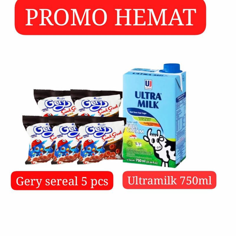 

[PAKET SNACK] Susu Ultramilk 750ml Get Gery Sereal 5 pcs - Paket Promo