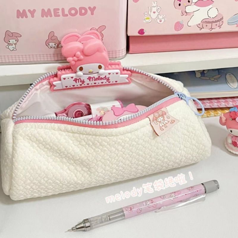 

tempat pensil sanrio kotak pensil sanrio white corduroy pencil case minimalis aestetik soft korean style