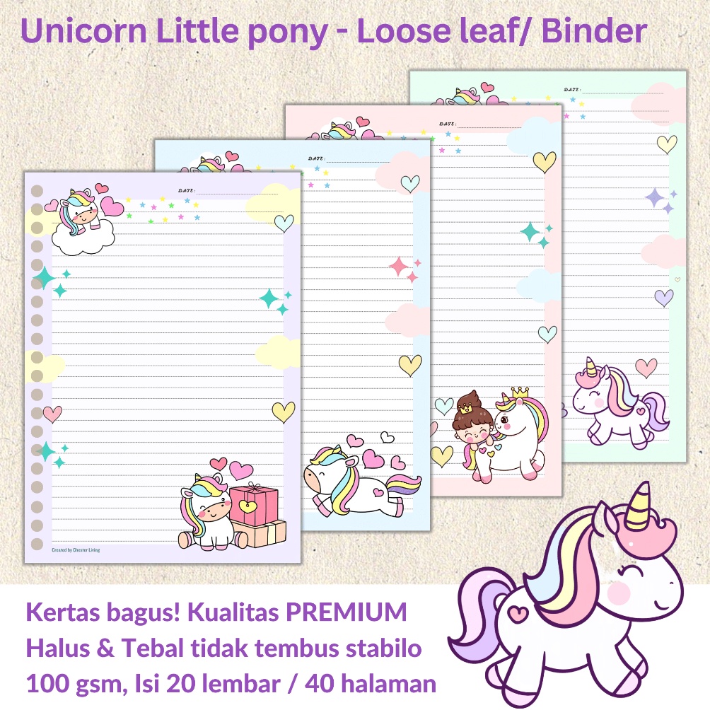 

Real produk UNICORN little Pony Loose leaf Isi Kertas File binder A5B5 Tebal Refill Map Binder Line Grid Dotted Blank Garis Kotak Titik Polos Color Warna Lucu CHESTER LIVING