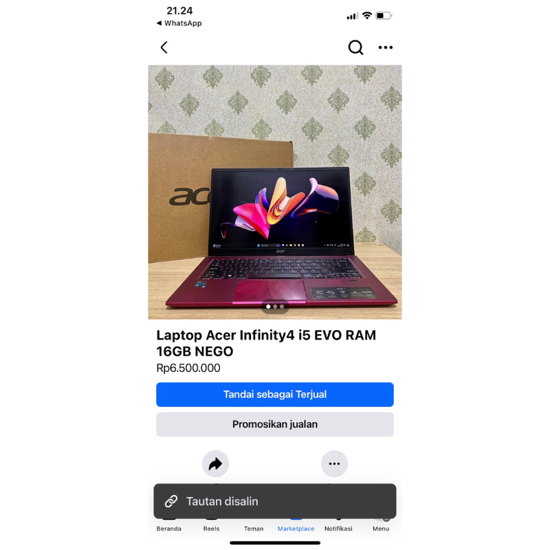 Laptop Acer Infinity4 i5 EVO RAM 16GB