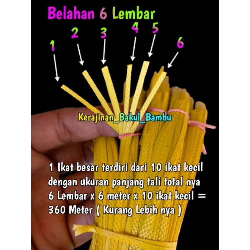 Tali anyaman bambu Belahan 6 lembar isi 10 ikat kecil tali pembuatan anyaman bambu kerajinan tangan