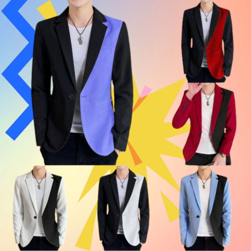 BISA COD JAS BLAZER FASHION PRIA MODEL KOMBINASI KEKINIAN PAKAIAN COWOK BAJU PESTA LAKI LAKI KOREAN 