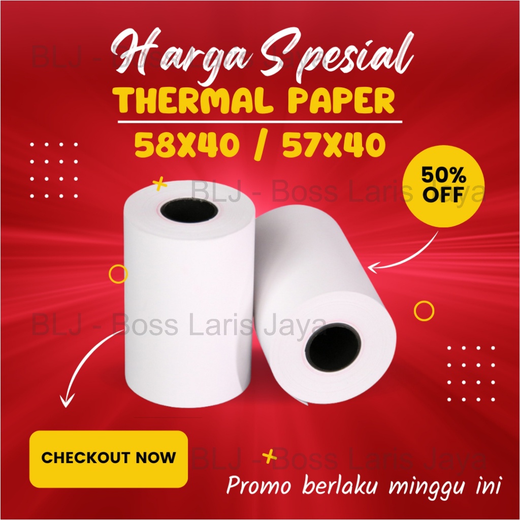 

KERTAS THERMAL STRUK KASIR / PPOB PAPER ROLL 58X40 / 57X40 TERMAL POS RECEIPT MINI PRINTER BLUETOOTH 58MM 58X40MM 57X40MM PANDA VSC EPPOS IWARE CORE