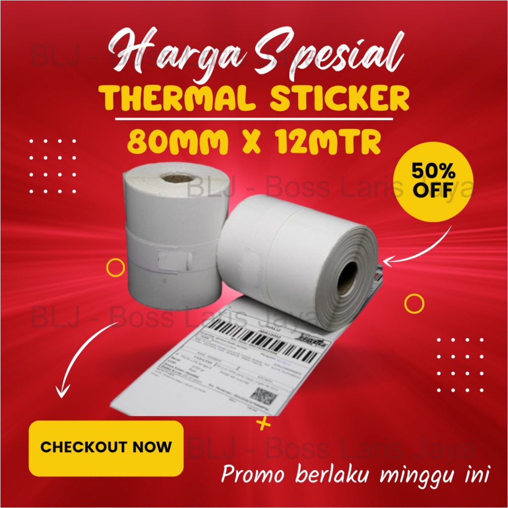

KERTAS STIKER LABEL PRINTER THERMAL 80X50 80MM 80X12 METER CONTINUOUS 80X50MM 80 X 12 METER