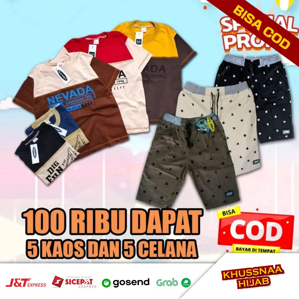 Paket 100 Ribu Dapat 5 Setelan Anak 5 Baju+5 Celana Chinos Motif Anak / Bahan Nyaman Dan Adem