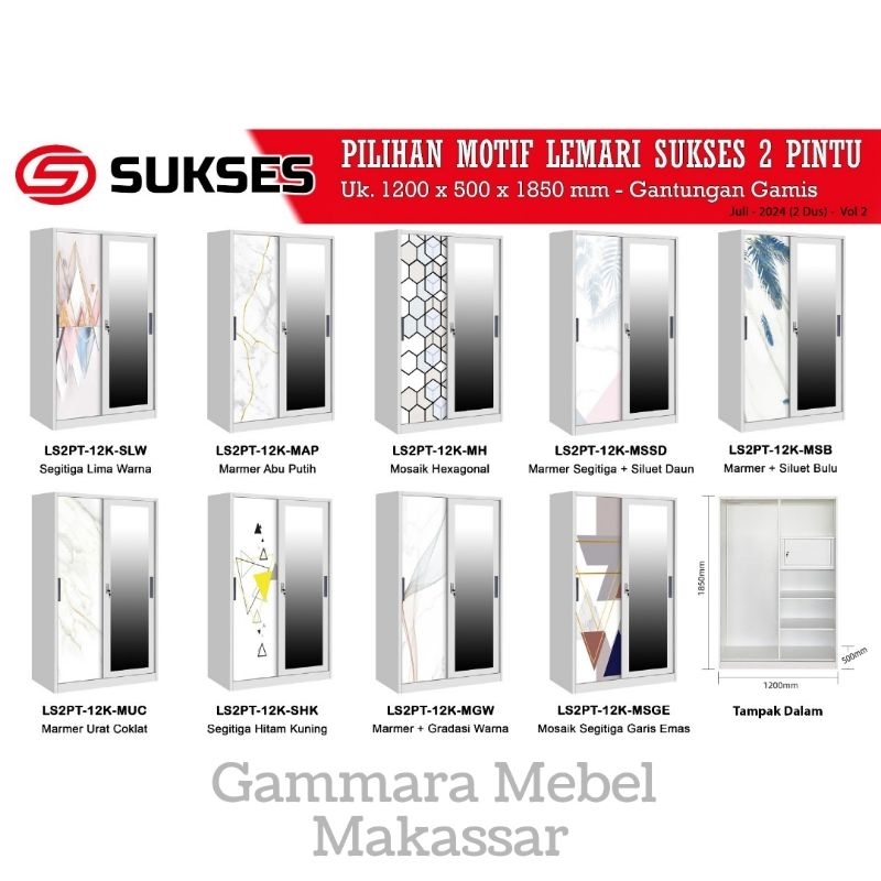 Lemari Pakaian Besi Impor 2 Pintu Sliding Jumbo