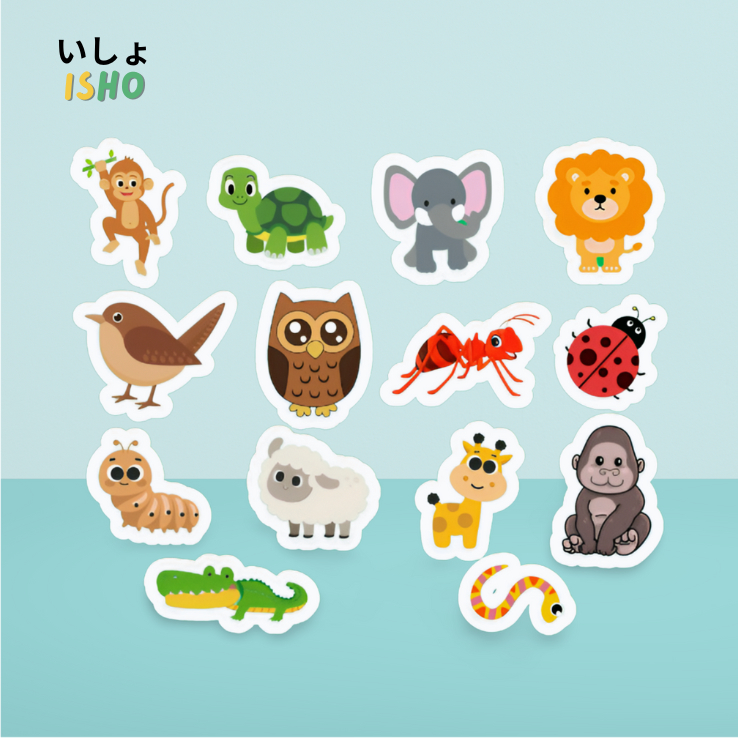 

Sticker anak animals lucu teman berlajar domba/burung/gajah/singa/ulat/kura-kura/jerapah