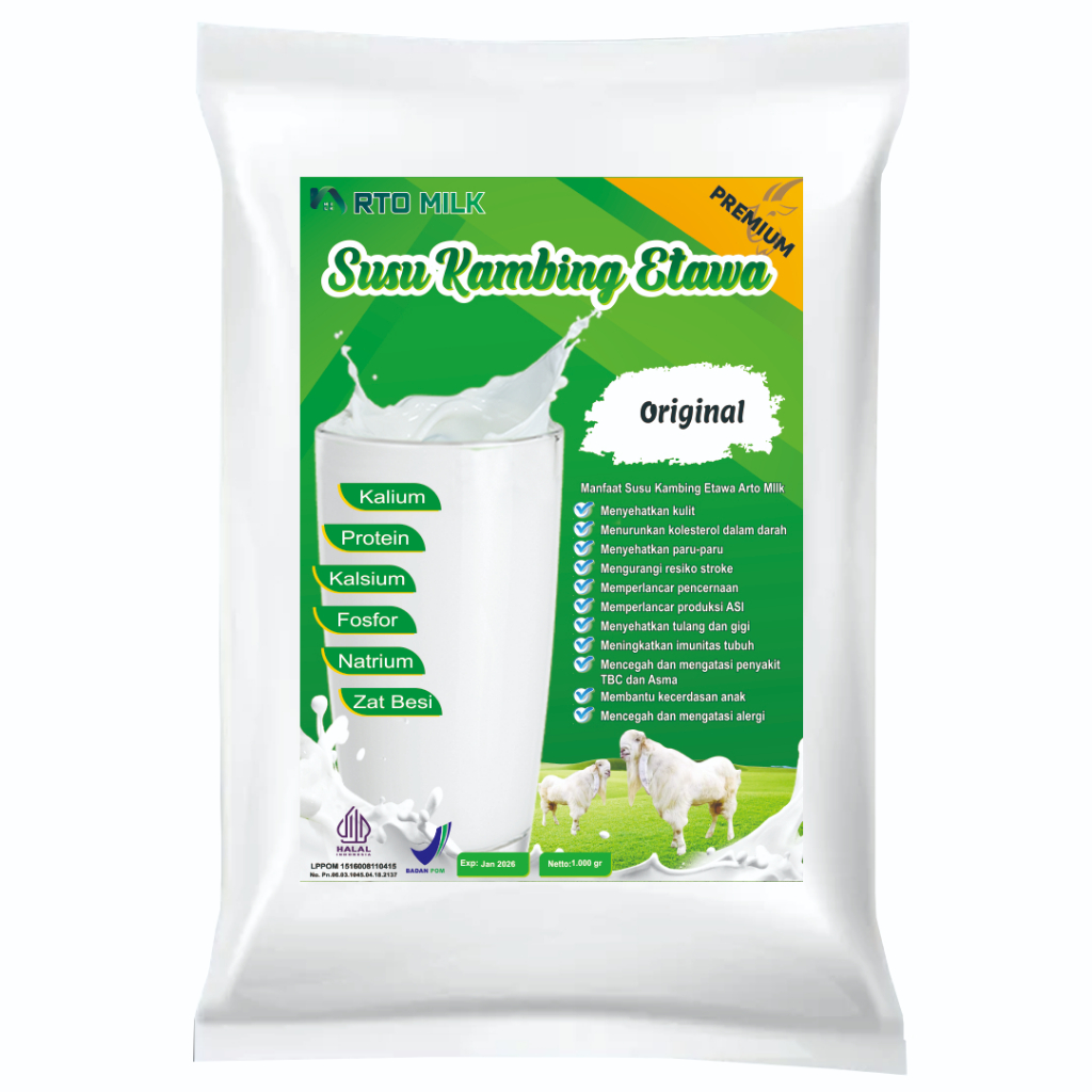 

Susu Bubuk Kambing Etawa Rasa Original Isi 1kg Premium Aluminium Foil Arto Milk