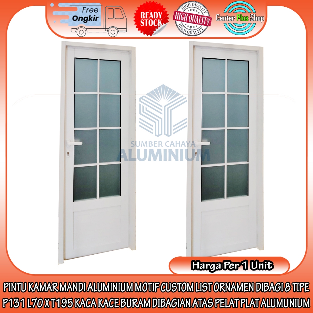 [Kargo] Pintu Kamar Mandi Aluminium Motif Custom List Ornamen bagi 8 Tipe P131 L70 X T195 Kaca Buram