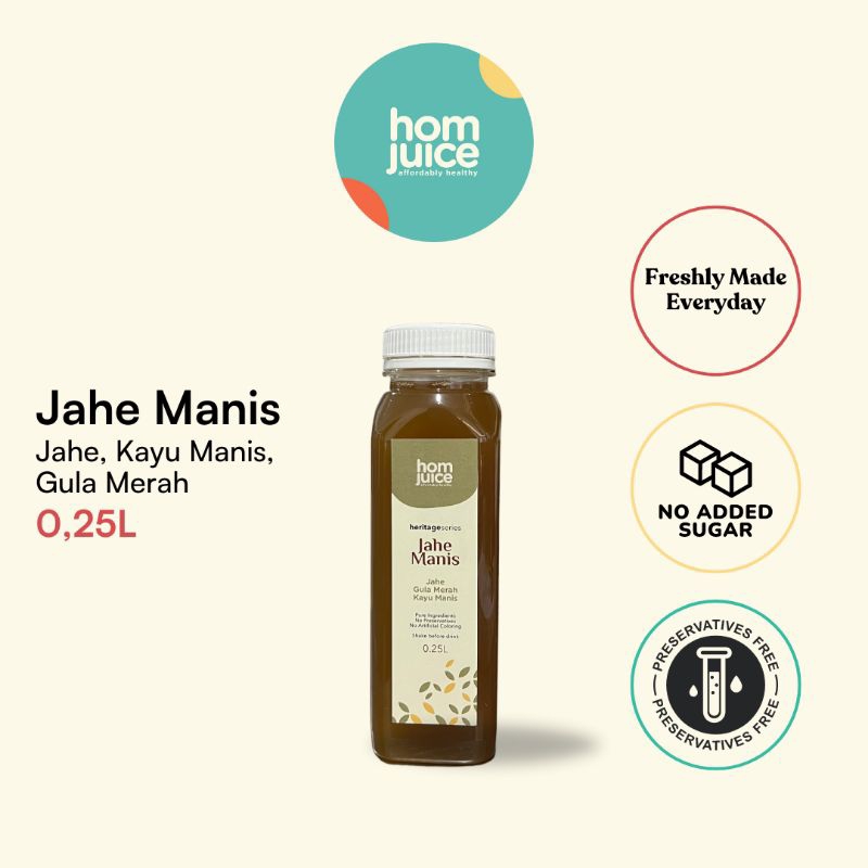 

Homjuice-Jahe Manis 250ml (ColdPressed Juice/Jus/Detox)