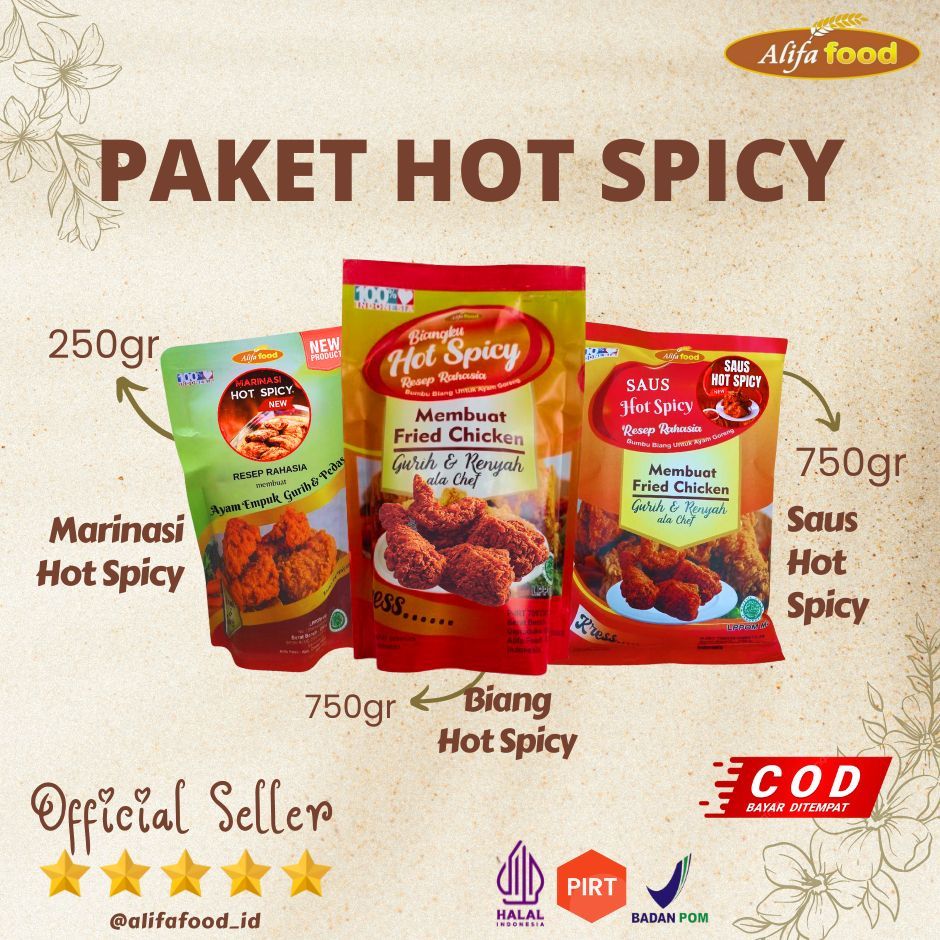 

ALIFA FOOD-Paket Hemat Hot Spicy,Marinasi Hot Spicy 250gr,Biang Hot Spicy 750gr,Saos Hot Spicy 750gr