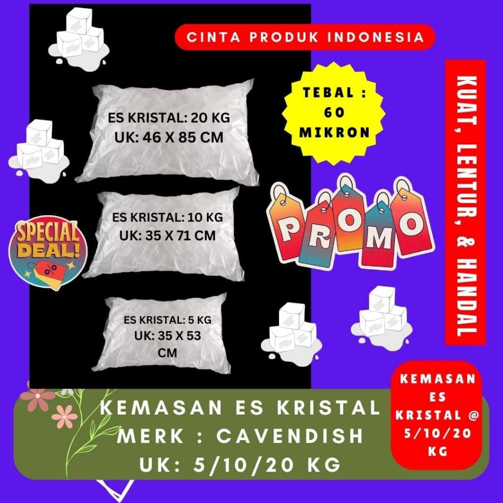 Plastik Es Batu/ Kristal Tebal 60 Mikron Bahan PE tahan banting, kuat & lentur