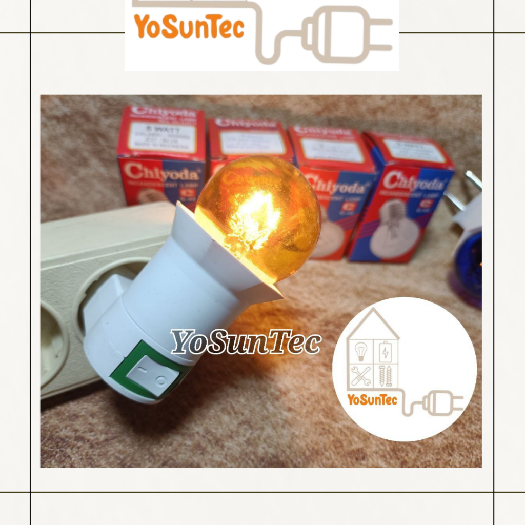 Lampu Tidur Murah Pijar Fitting Colok Chiyoda Clear Merah Biru Kuning Hijau