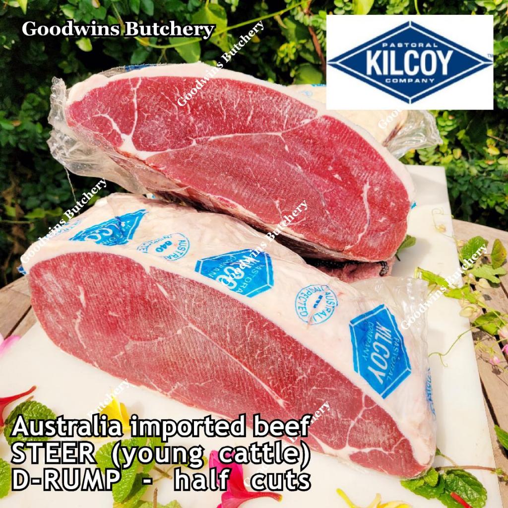 

3kg beef D RUMP 1/2 cuts aged-frozen Australia STEER young cattle brand KILCOY / FLINDERS NATURAL