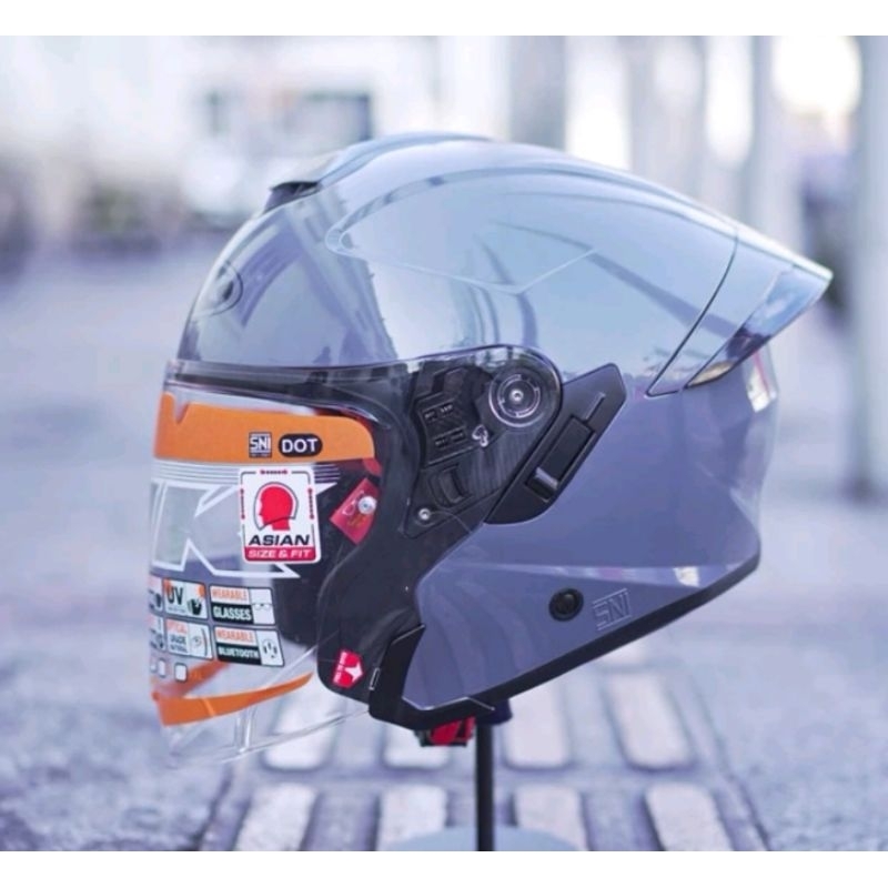 INK TERRA 2 SOLID GORILLA GREY GLOSSY ORIGINAL | DOUBLE VISOR | HELM HALF FACE NEW INK TERRA 2 ABU O