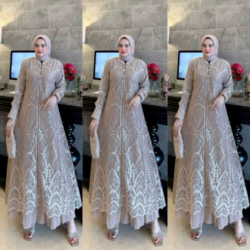 Yumna Set Outer Brokat Premium Gamis Mewah Dan Elegant Busui Friendly