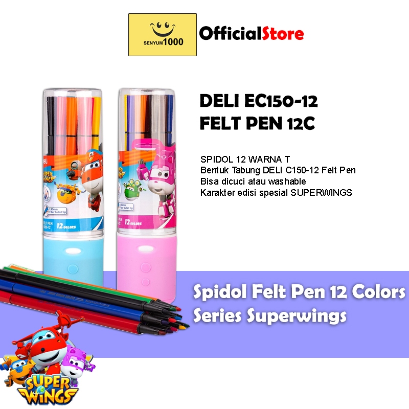 

Deli Spidol Felt Pen 12 Warna Tabung C150-12 Felt Pen Washable Bisa Dicuci