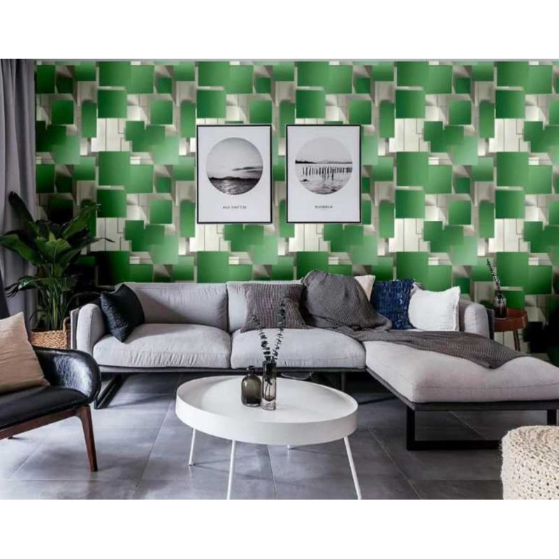 Wallpaper Sticker Dinding Kotak Hijau 3D